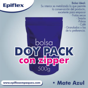 Bolsa Doy Pack con Zipper Azul Mate 500g