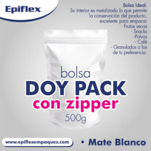 Bolsa Doy Pack con Zipper Blanco Mate 500g