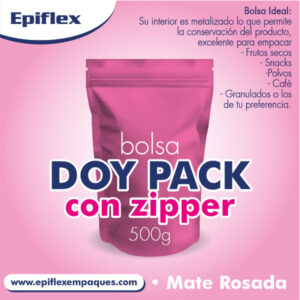 Bolsa Doy Pack con Zipper Rosado Mate 500g